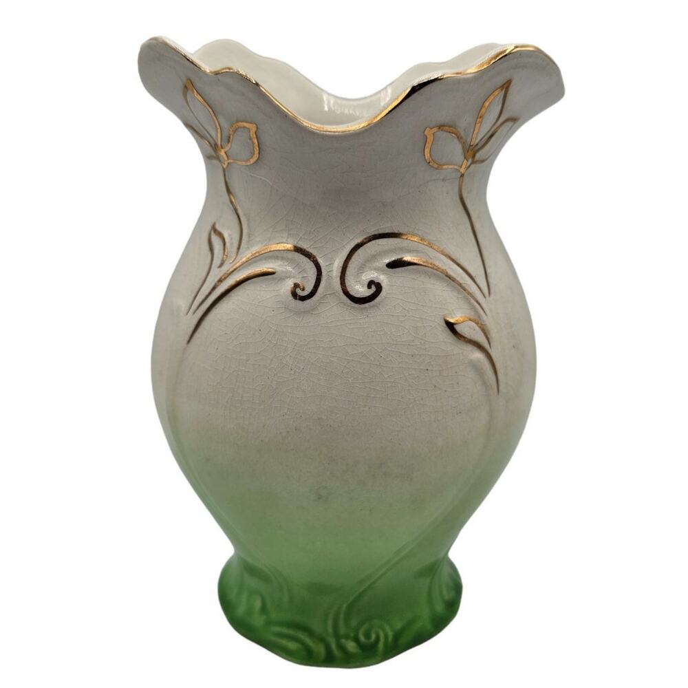Antique Vase Toothbrush Holder Royal Semi Porcelain Dudson Green White